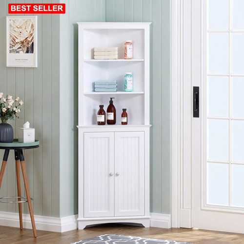 Tall corner bathroom cabinet - bathroom,