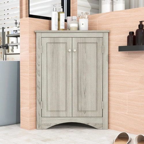 Oak corner bathroom cabinet - bathroom,