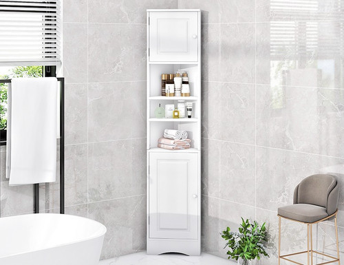 Tall white corner bathroom - white,