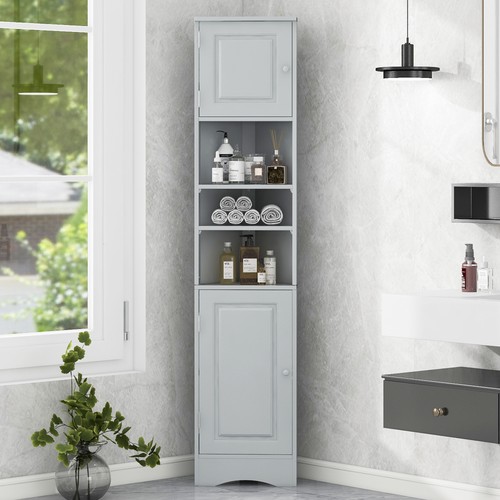 Tall gray corner bathroom - gray,